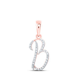 Colgante de oro rosa de 10 quilates con diamante redondo para mujer con letra inicial B de 1/10 quilates 