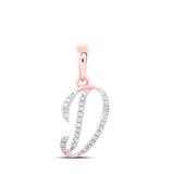 Colgante de oro rosa de 10 quilates para mujer con diamante redondo y letra inicial D de 1/10 quilates 