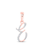 Colgante de oro rosa de 10 quilates con diamante redondo para mujer con letra inicial E de 1/12 quilates 