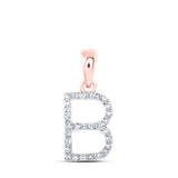 10kt Rose Gold Womens Round Diamond B Initial Letter Pendant 1/8 Cttw