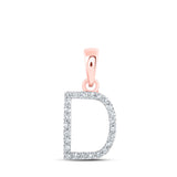 Colgante de oro rosa de 10 quilates para mujer con diamante redondo y letra inicial D de 1/10 quilates 