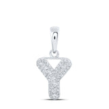 10kt White Gold Womens Baguette Diamond Y Initial Letter Pendant 1/5 Cttw