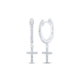 Pendientes colgantes de cruz de diamantes redondos para mujer de oro blanco de 10 quilates, 1/6 quilates 