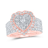 10kt Rose Gold Round Diamond Heart Bridal Wedding Ring Band Set 2 Cttw