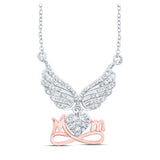 Sterling Silver Womens Round Diamond 18-inch Heart Wing Mom Necklace 1/4 Cttw