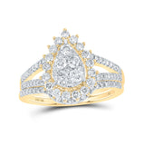 Anillo de boda nupcial en forma de lágrima con diamantes redondos de oro amarillo de 10 quilates, 1 quilates