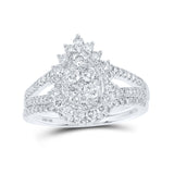 Anillo de boda nupcial en forma de lágrima con diamantes redondos de oro blanco de 10 quilates, 1 quilates