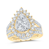 Anillo de boda nupcial en forma de lágrima con diamantes redondos de oro amarillo de 10 quilates, 2 quilates 