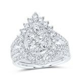 Anillo de boda nupcial en forma de lágrima con diamantes redondos de oro blanco de 10 quilates, 2 quilates 