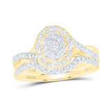 Anillo de boda ovalado de oro amarillo de 10 quilates con diamantes redondos y ovalados de 5/8 quilates 