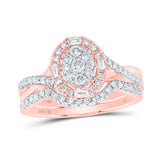 Anillo de boda nupcial con diamantes redondos de oro rosa de 10 quilates, 5/8 quilates 