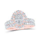 Anillo de boda nupcial con diamantes redondos de oro rosa de 10 quilates, 1-5/8 quilates 