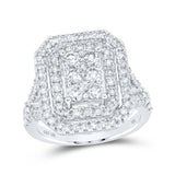 10kt White Gold Womens Round Diamond Rectangle Cluster Ring 1-1/2 Cttw