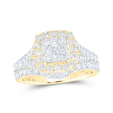 Anillo de boda cuadrado de oro amarillo de 10 quilates con diamantes redondos y cuadrados de 1-1/4 quilates 