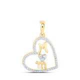 10kt Yellow Gold Womens Round Diamond Mom Heart Pendant 1/8 Cttw