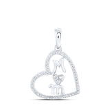 10kt White Gold Womens Round Diamond Mom Heart Pendant 1/8 Cttw