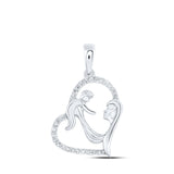 10kt White Gold Womens Round Diamond Mom Child Heart Pendant 1/8 Cttw