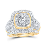 Anillo de boda nupcial con halo cuadrado de diamantes redondos de oro amarillo de 10 quilates, 1-3/4 quilates 