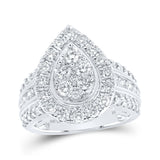 Anillo de oro blanco de 10 quilates para mujer con diamantes redondos en forma de lágrima, 2 quilates 