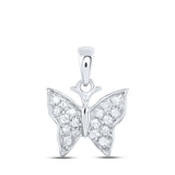 Colgante de mariposa de diamantes redondos para mujer de oro blanco de 10 quilates, 1/20 quilates 