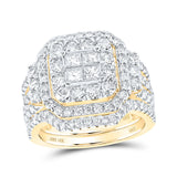 Anillo de boda nupcial con diamantes de princesa de oro amarillo de 14 quilates, 2-5/8 quilates 