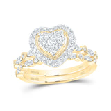 Anillo de boda nupcial de oro amarillo de 14 quilates con diamantes redondos y corazón de 5/8 quilates 