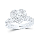 Anillo de boda nupcial de oro blanco de 14 quilates con diamantes redondos y corazón de 5/8 quilates 