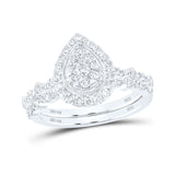 Anillo de boda nupcial en forma de lágrima con diamantes redondos de oro blanco de 14 quilates, 5/8 quilates 