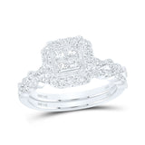 Anillo de boda cuadrado de oro blanco de 14 quilates con diamantes de princesa de 3/4 quilates 