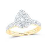 Anillo de boda nupcial de oro amarillo de 14 quilates con diamantes redondos y forma de lágrima delgada, 3/4 quilates 