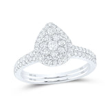 Anillo de boda nupcial de oro blanco de 14 quilates con diamantes redondos y forma de lágrima delgada, 3/4 quilates 