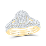 Anillo de boda ovalado de oro amarillo de 14 quilates con diamantes redondos y ovalados de 3/4 quilates 