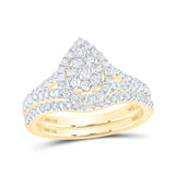 Anillo de boda nupcial en forma de lágrima con diamantes redondos de oro amarillo de 14 quilates, 3/4 quilates 