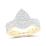 Anillo de boda nupcial con forma de lágrima de diamantes redondos de oro amarillo de 14 quilates, 3/4 quilates 