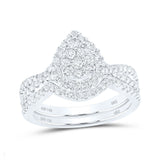 Anillo de boda nupcial en forma de lágrima con diamantes redondos de oro blanco de 14 quilates, 3/4 quilates 