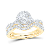 14kt Yellow Gold Round Diamond Oval Bridal Wedding Ring Band Set 3/4 Cttw