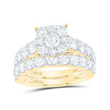 Anillo de boda nupcial con halo de diamantes redondos de oro amarillo de 14 quilates, 4 quilates 