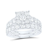 Anillo de boda nupcial con halo de diamantes redondos de oro blanco de 14 quilates, 4 quilates 