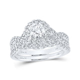 Anillo de boda nupcial con halo de diamantes redondos de oro blanco de 14 quilates, 1-1/2 quilates 