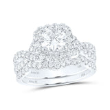 14kt White Gold Round Diamond Halo Bridal Wedding Ring Band Set 2 Cttw