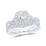 Anillo de boda nupcial con halo de diamantes de princesa de oro blanco de 14 quilates, 1-1/2 quilates 