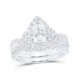 Anillo de boda nupcial con halo de diamantes en forma de pera de oro blanco de 14 quilates, 2 quilates 