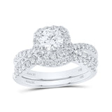 Anillo de boda nupcial con halo de diamantes redondos de oro blanco de 14 quilates, 1-1/2 quilates 