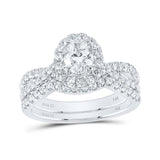 14kt White Gold Oval Diamond Halo Bridal Wedding Ring Band Set 1-1/2 Cttw