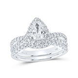 Anillo de boda nupcial con halo de diamantes en forma de pera de oro blanco de 14 quilates, 1-1/2 quilates 