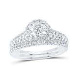 Anillo de boda nupcial con halo de diamantes redondos de oro blanco de 14 quilates, 1-1/2 quilates 