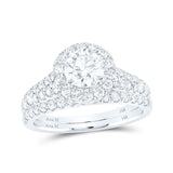 Anillo de boda nupcial con halo de diamantes redondos de oro blanco de 14 quilates, 2 quilates 