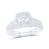 Anillo de boda nupcial con halo de diamantes redondos de oro blanco de 14 quilates, 1-1/2 quilates 