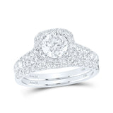 Anillo de boda nupcial con halo de diamantes redondos de oro blanco de 14 quilates, 2 quilates 