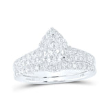 14kt White Gold Pear Diamond Halo Bridal Wedding Ring Band Set 1-1/2 Cttw